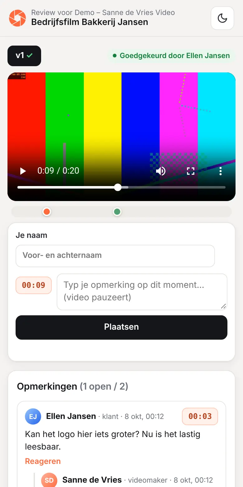 Client review on a phone · sample data